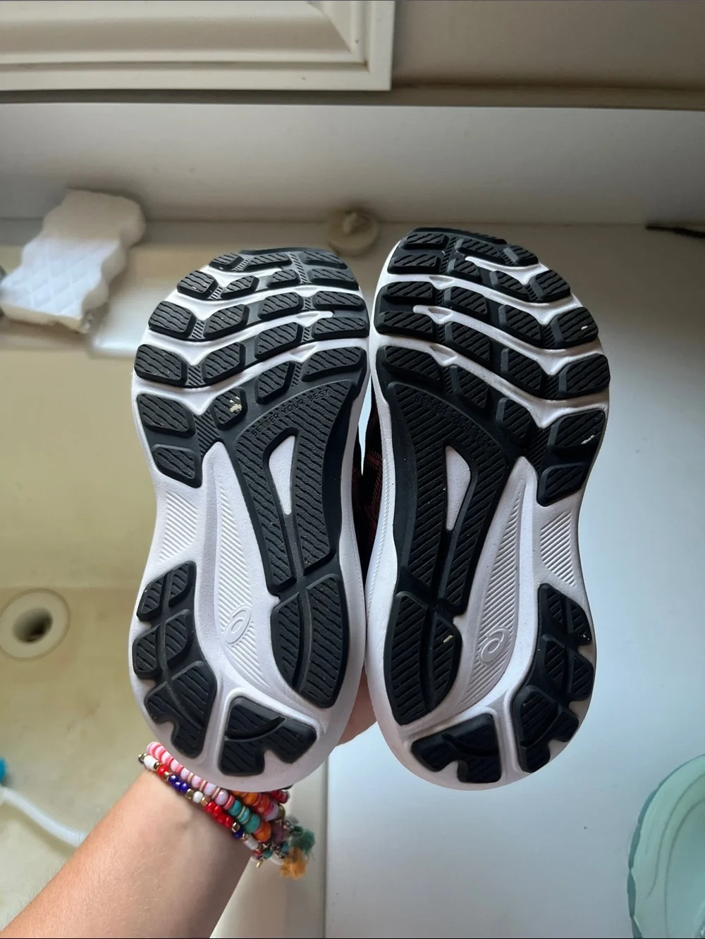 ASICS Kids Black & Pink Athletic Sneakers with Hook-and-Loop Strap